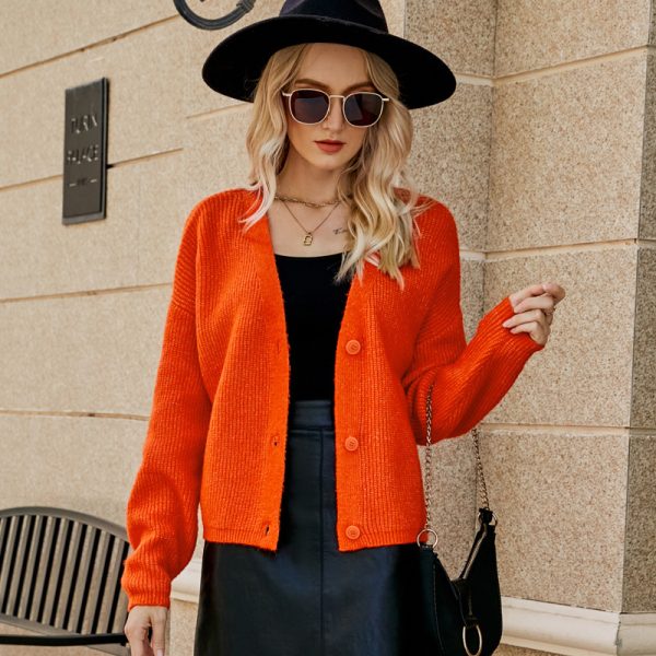 V-Neck Sweater Autumn Winter Loose Women’s Solid Color Long Sleeve Knitted Cardigan