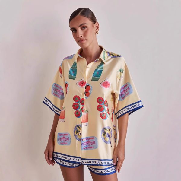 Cartoon Collared Short Sleeve Cardigan & Shorts Set - Image 4