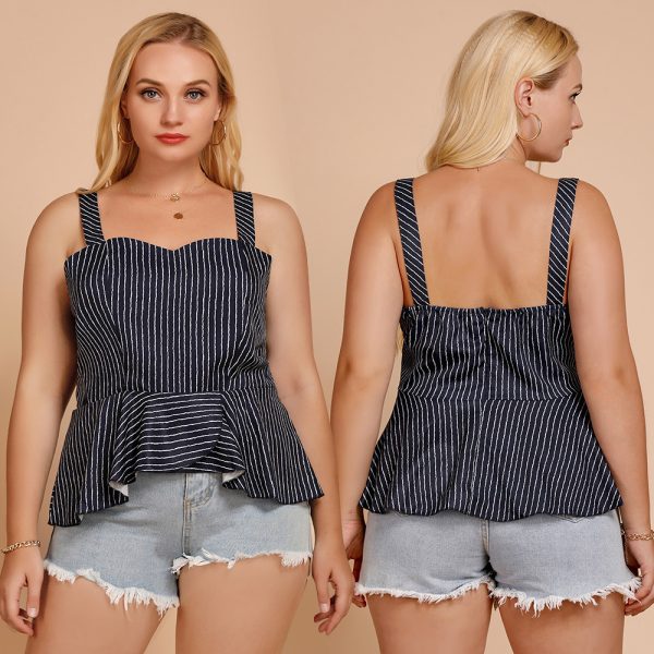 Plus Size Ruffled Striped Wrapped Chest Camisole - Image 4