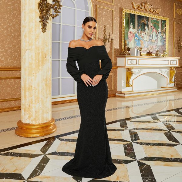 Advanced Long Sleeve Off-the-Shoulder Cocktail Fishtail Evening Dress for Women - Image 2