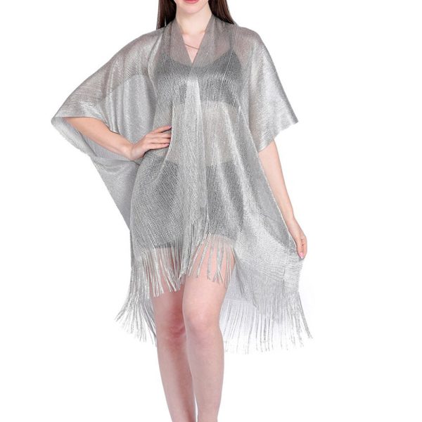 Mesh Gold Silver Silk Beach Cover-Up Sun Protection Cardigan - Image 3