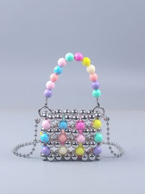 Trendy Colorful Pearl Beaded Hollow Square Chain Messenger Bag