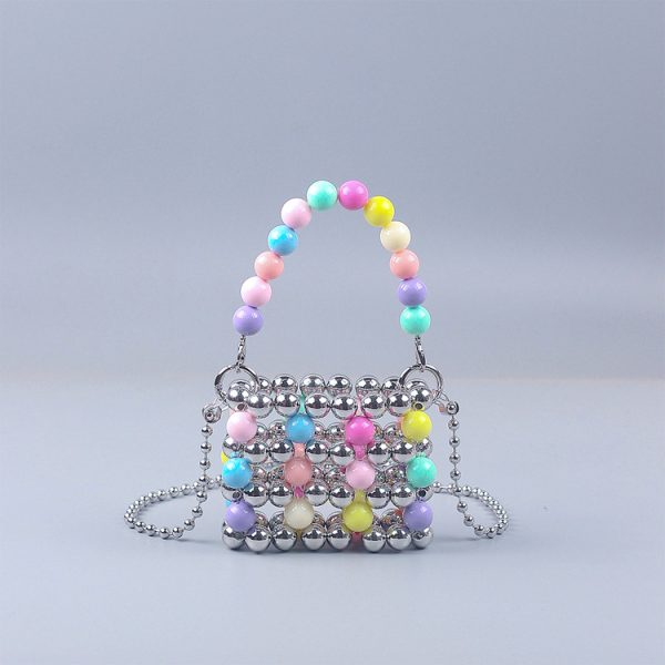 Trendy Colorful Pearl Beaded Hollow Square Chain Messenger Bag