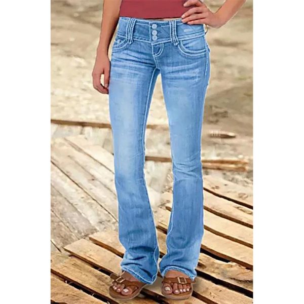 Retro Low-Waist Ripped Denim Hip-Hugger Jeans with Button Detail - Image 4