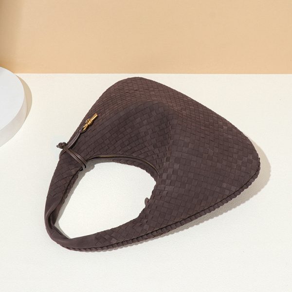 Woven Dumpling Handbag Soft Leather Office Underarm Bag Autumn Winter Retro Suede - Image 3