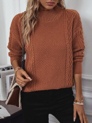 Women Half Turtleneck Slit Knit Sweater for Autumn Winter