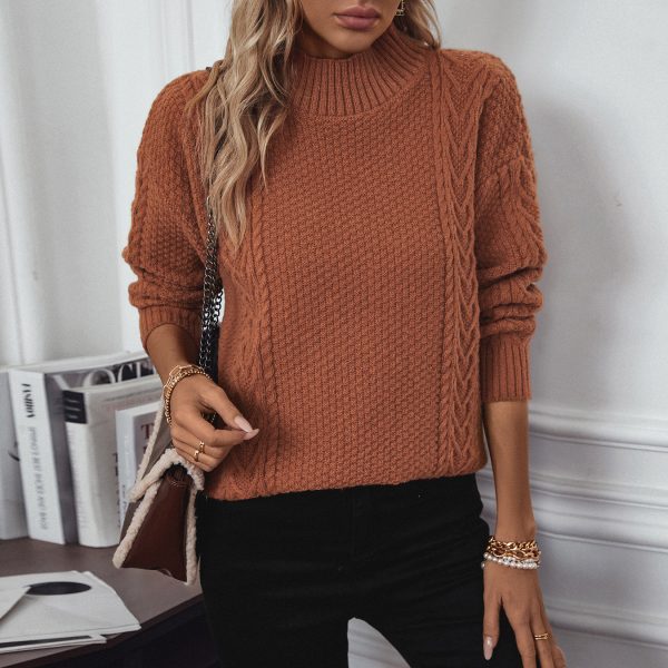 Women Half Turtleneck Slit Knit Sweater for Autumn Winter