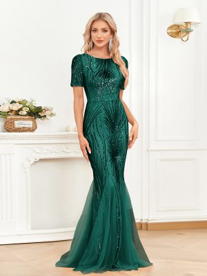 Green Beaded Fishtail Maxi Dress – Bridesmaid & Cocktail Gown