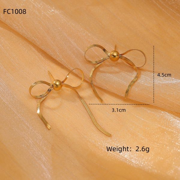 Pearl Bow Titanium Steel Earrings Women High Grade Studs - Image 3