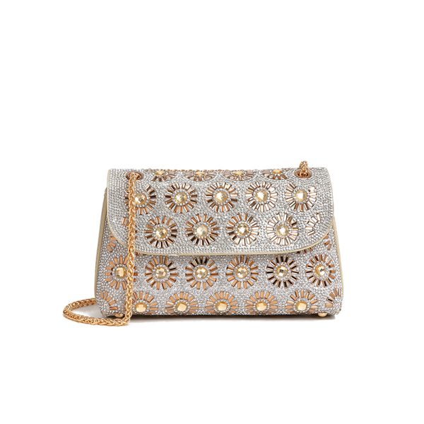 Floral Rhinestone Chain Crossbody Shoulder Party Dinner Bag - Image 5