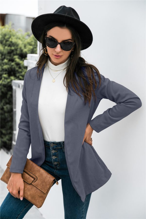 Solid Color Polo Collar Casual Blazer for Women – Fall Fashion - Image 3