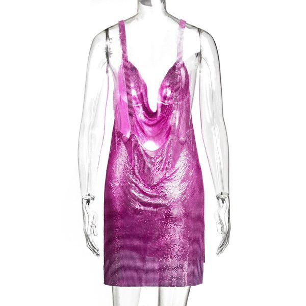 Sexy Metal Sequined Halter Cami Dress - Women’s Party Dress - Image 3