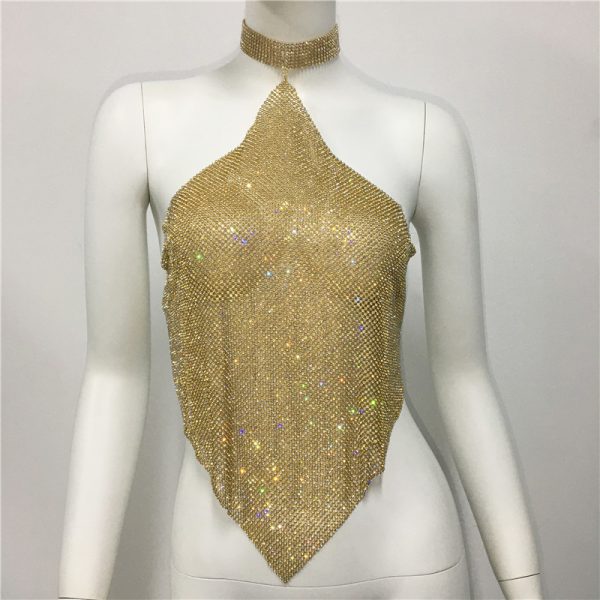 Full Diamond Halter Rhinestone Top - Sexy Asymmetric Clubwear - Image 4