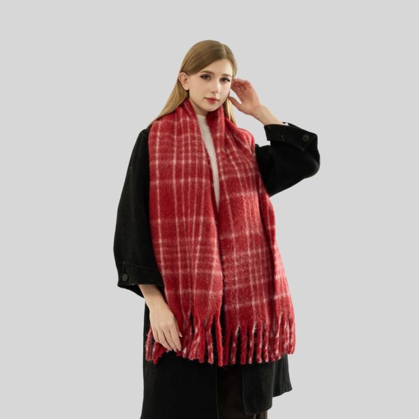 High-Grade Wool Blended Ankela Red Cell Pattern Scarf for Women - Image 4