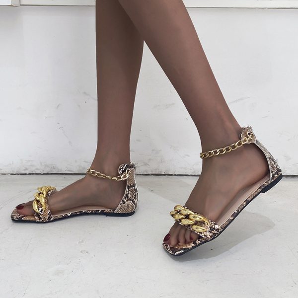 Open Toe Flat Sandals with Snake Pattern