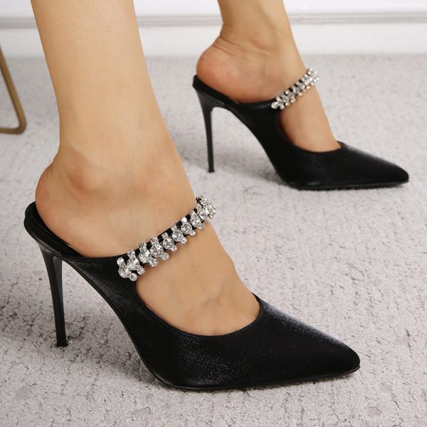 French Rhinestone Pointed Toe Mary Jane Heels for Women