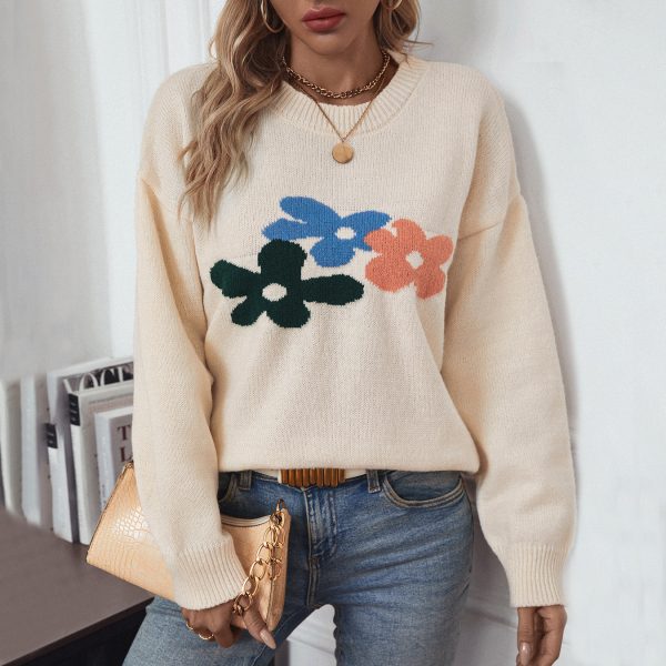 Floral Knitted Sweater for Women Autumn Winter