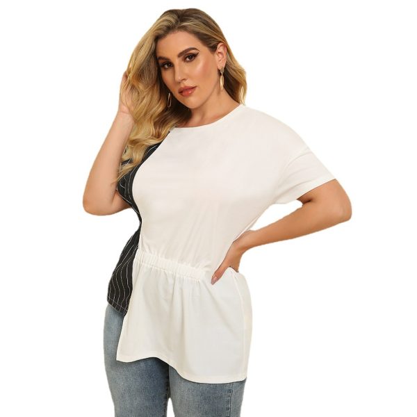 Plus Size Striped Asymmetric Hem Short-Sleeve T-Shirt - Image 5