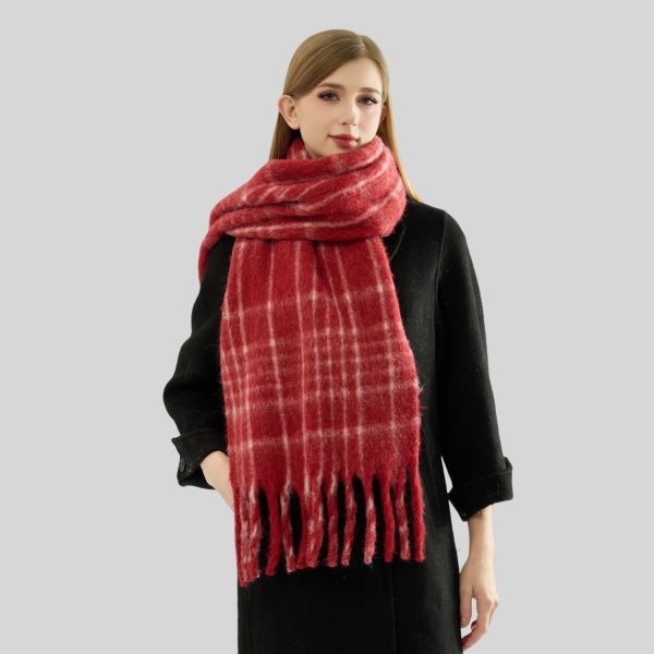 High-Grade Wool Blended Ankela Red Cell Pattern Scarf for Women - Image 3