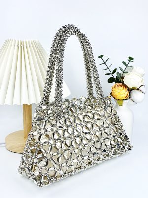 Handmade Pearl Hollow Woven Underarm Tote Bag for Women