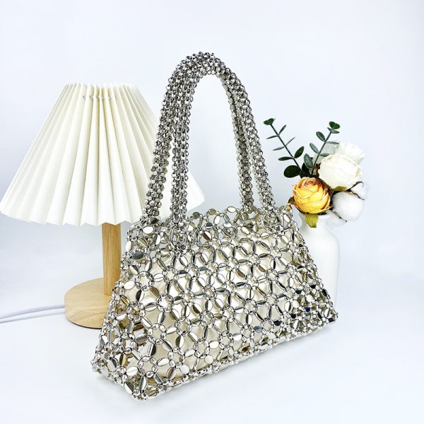 Handmade Pearl Hollow Woven Underarm Tote Bag for Women