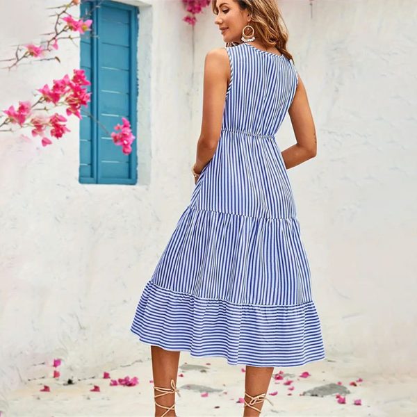 Button Striped Sleeveless Maxi Dress for Women - Image 5