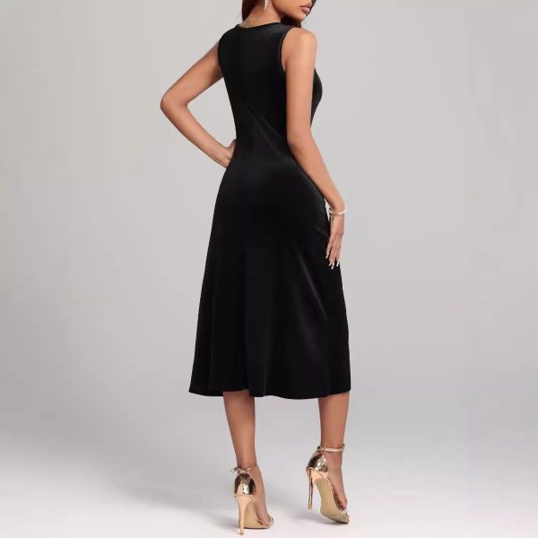 Autumn Winter Mid-Length Sexy Slimming Pleuche Dress for Women - Image 3