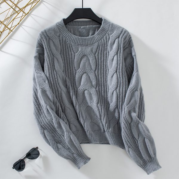 Retro Cable Knit Loose Pullover Sweater for Women - Image 3