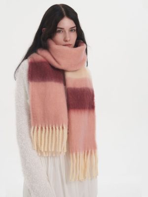 Soft Striped Mohair Cashmere-Like Plaid Scarf for Women