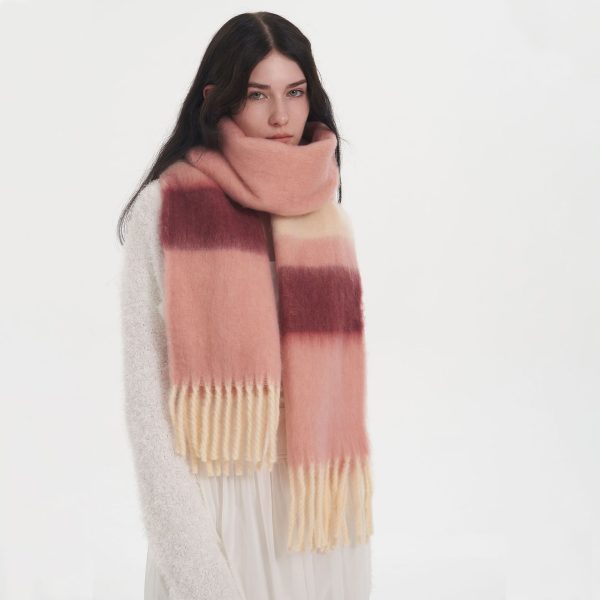 Soft Striped Mohair Cashmere-Like Plaid Scarf for Women