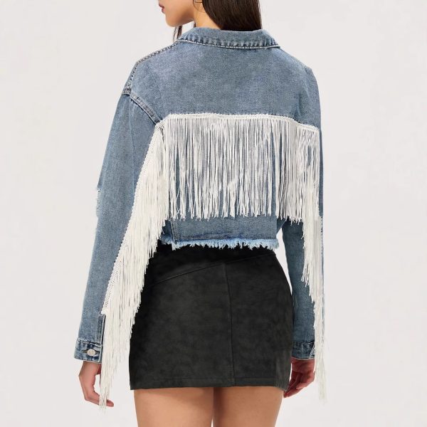 Personalized Street Style Short Tassel Ripped Denim Coat for Women - Image 5