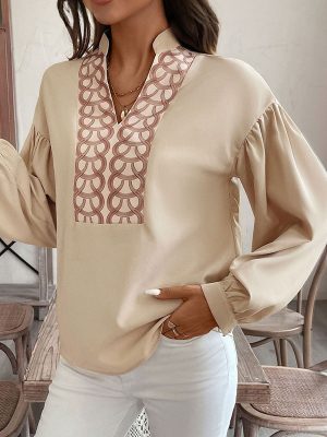 Women’s Elegant Long Sleeve Stand Collar Ethnic Shirt