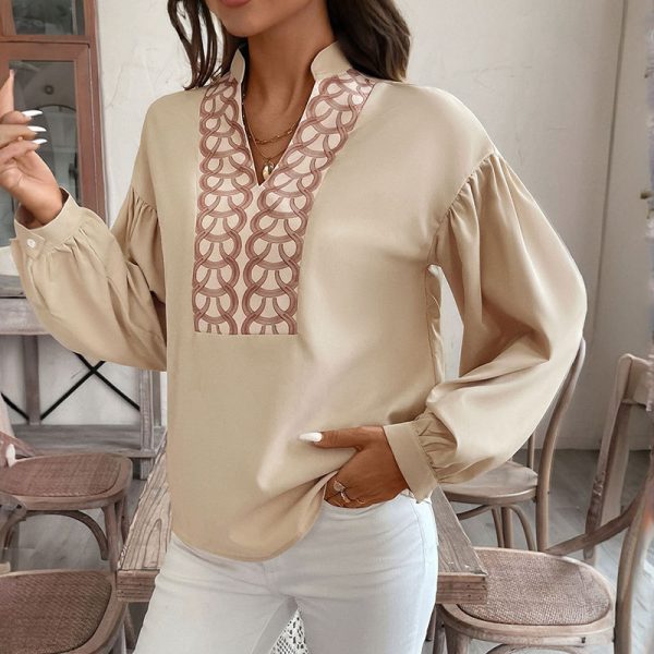 Women’s Elegant Long Sleeve Stand Collar Ethnic Shirt