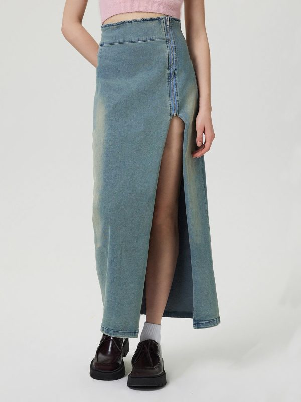 Casual Slit Denim Skirt for Women - Image 3