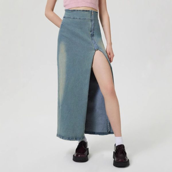 Casual Slit Denim Skirt for Women