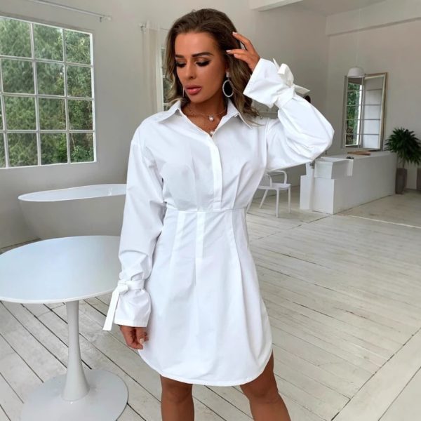 Long-Sleeve Deep V-Neck Shirt Dress for Fall & Winter - Image 2