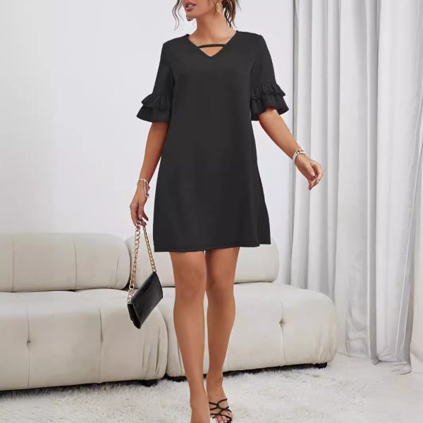 Spring Summer Plus Size Bell Sleeve Mid-Length Dress for Women - Image 2