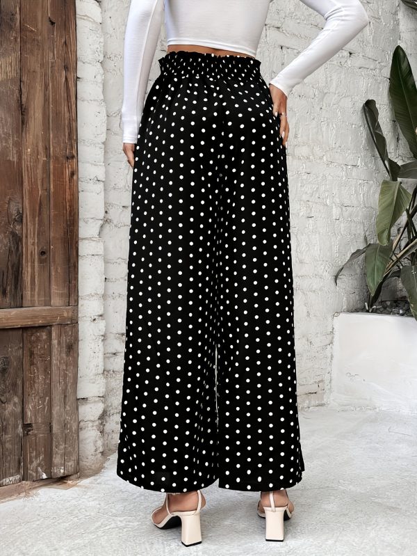 Women’s Polka Dot Print High Waist Wide Leg Pants - Image 2