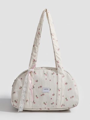 Portable Pillow Bag, Korean-Inspired Small Floral Boston Handbag