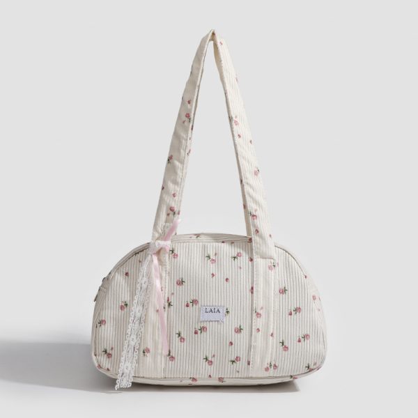 Portable Pillow Bag, Korean-Inspired Small Floral Boston Handbag