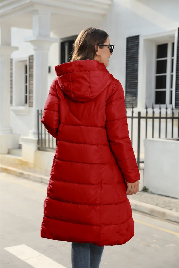 Winter Hooded Cotton Padded Mid-Length Slim Quilted Coat for Women - Image 3