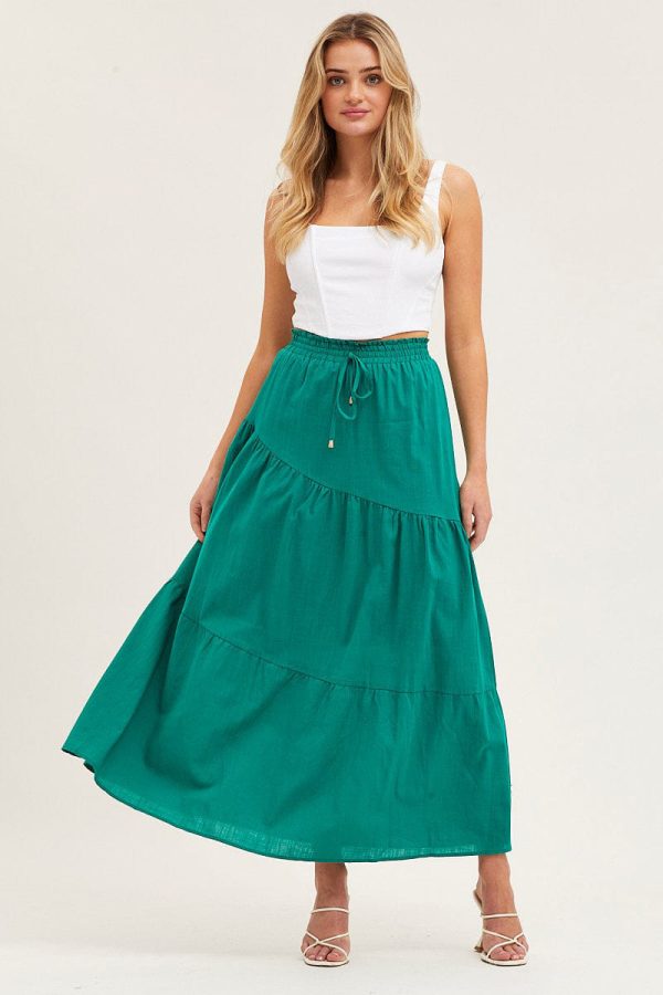 High Waist Long Skirt Solid Color Cotton Linen Elastic Waist Large Swing Draped Dress for Women - Image 3