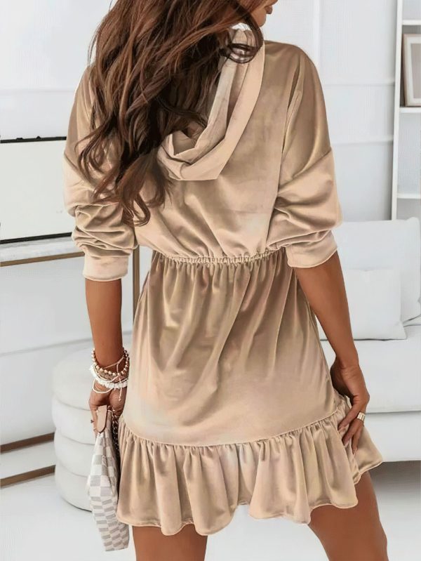 Winter Popular Gold Velvet Casual Hooded Dress for Women - Image 2