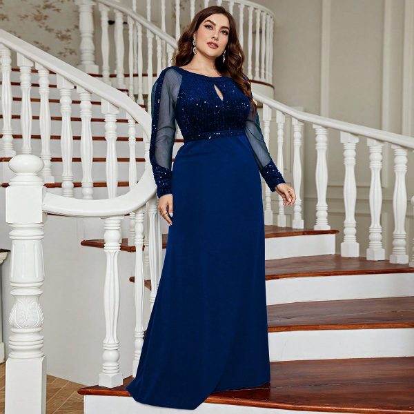 Plus Size Slim Fit Solid Color Evening Cocktail Dress