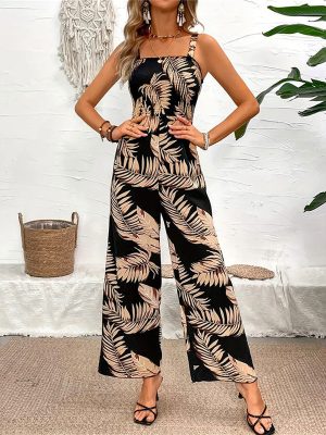 Printed Smocking Camisole Jumpsuit for Women