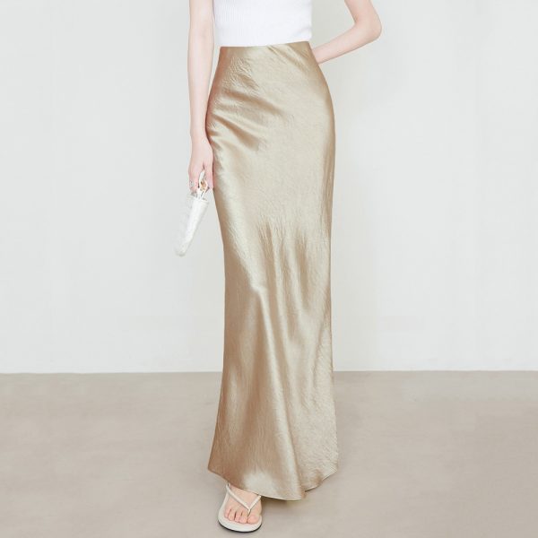 Women’s Summer Satin High Waist Elastic Long Skirt