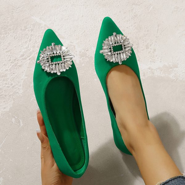 Pointed Toe Rhinestone Flat Pumps with Square Buckle for Women - Image 3