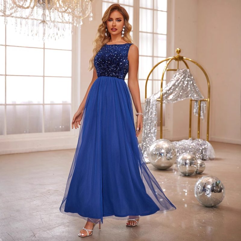 Women’s Flash Mesh Stitching Swing Dress - Elegant Party Dress