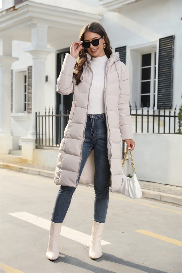 Winter Hooded Cotton Padded Mid-Length Slim Quilted Coat for Women - Image 2