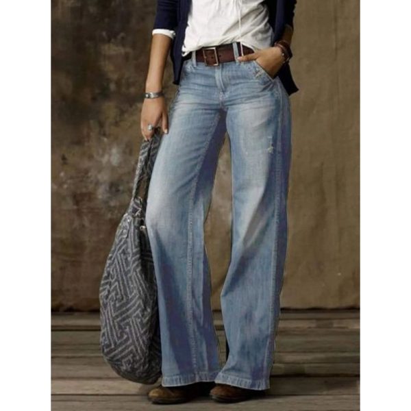 Retro Casual Women’s Straight Wide-Leg Jeans with Timeless Design